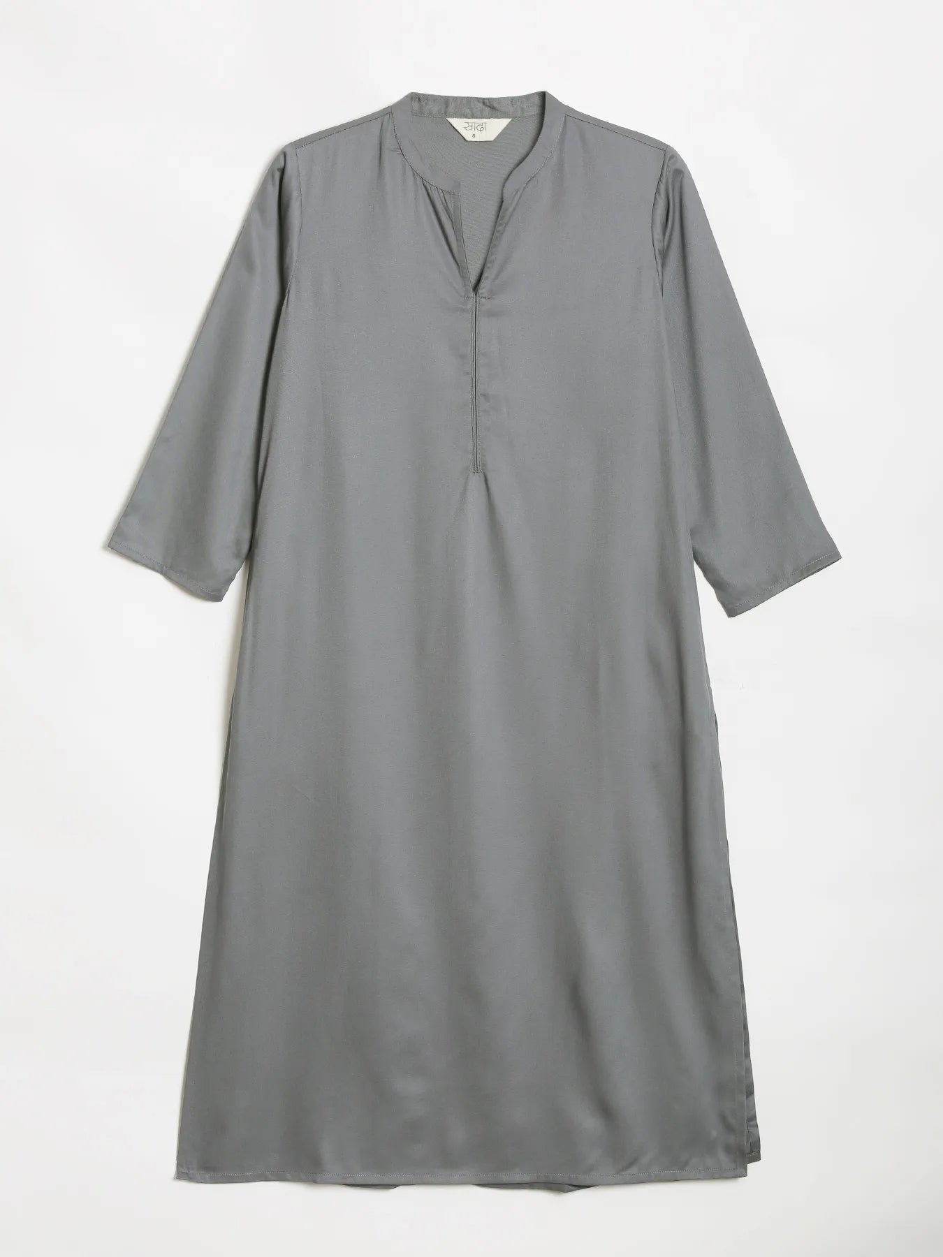 Women Grey Flowy Straight Long Kurta