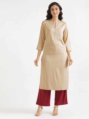 Women Taupe Flowy Straight Long Kurta