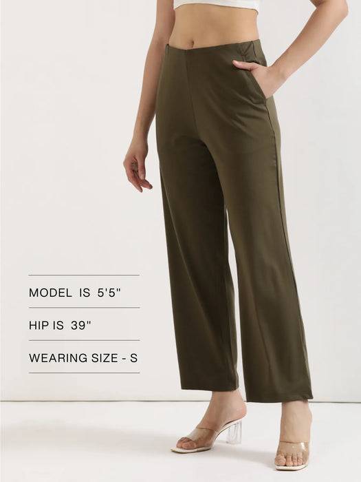 Women Olive Green Wide Leg Pants