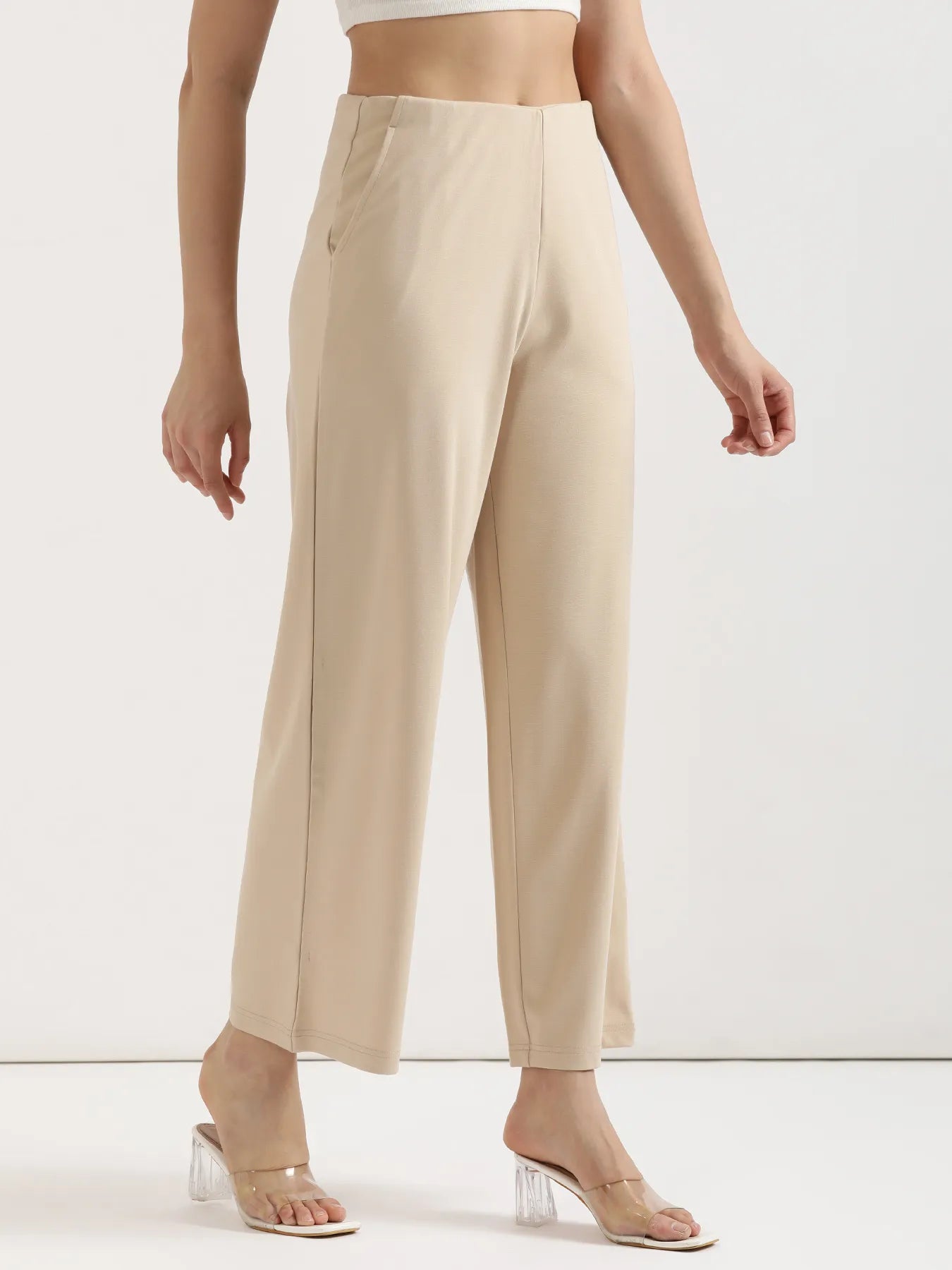 Women Beige Wide Leg Pants