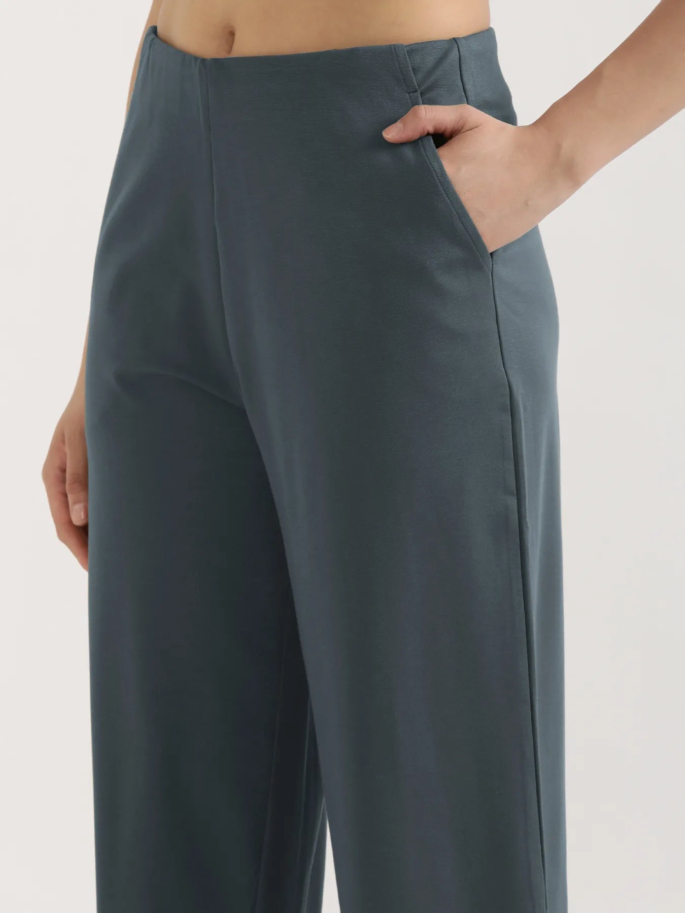 Women Cement Grey Wide Leg Pants