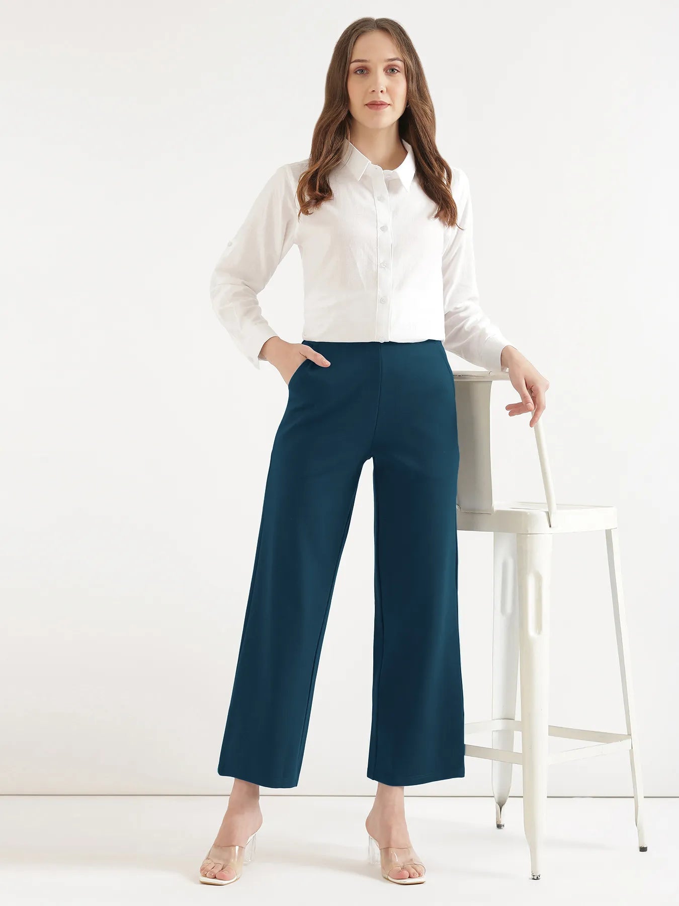 Women Royal Blue Wide Leg Pants