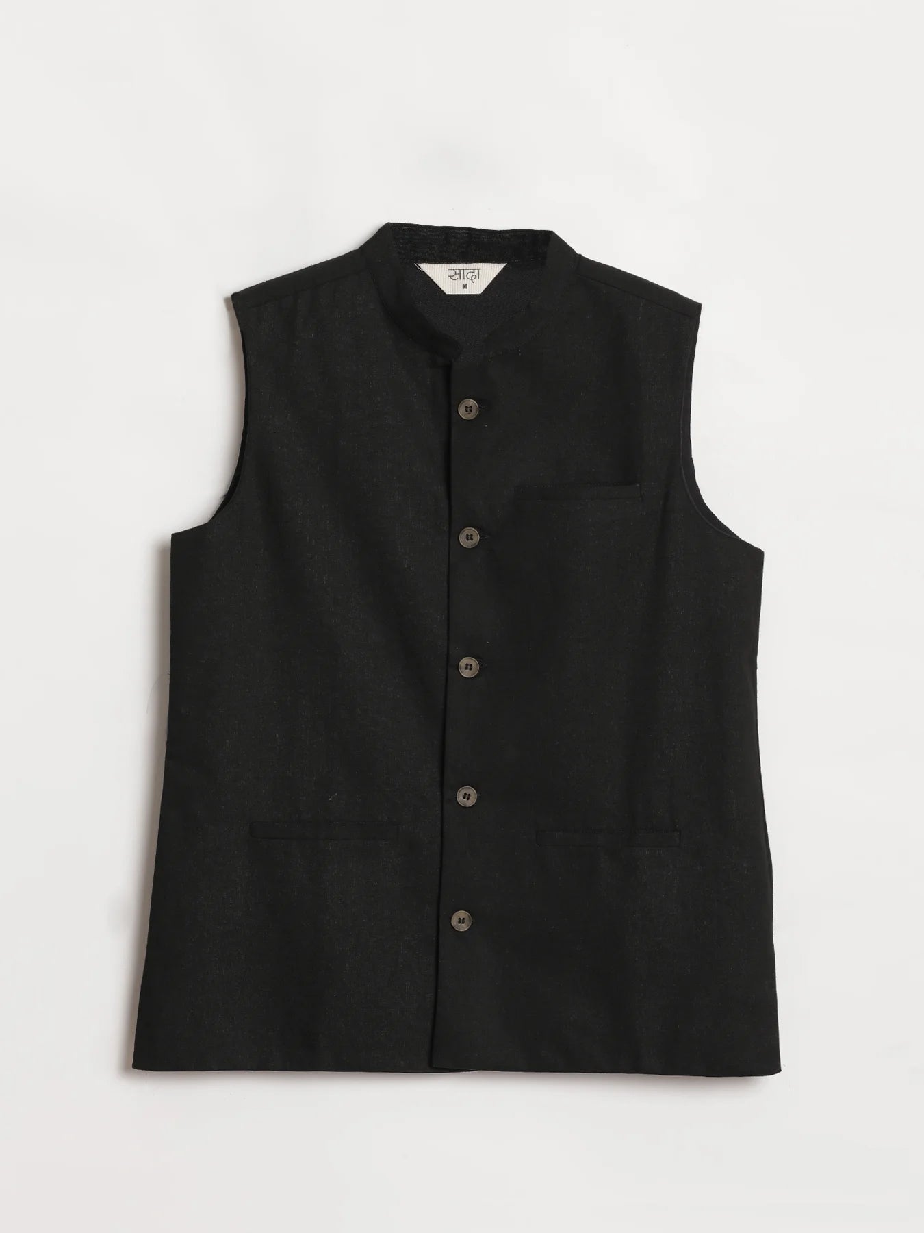 Men Black Airy Linen Nehru Jacket