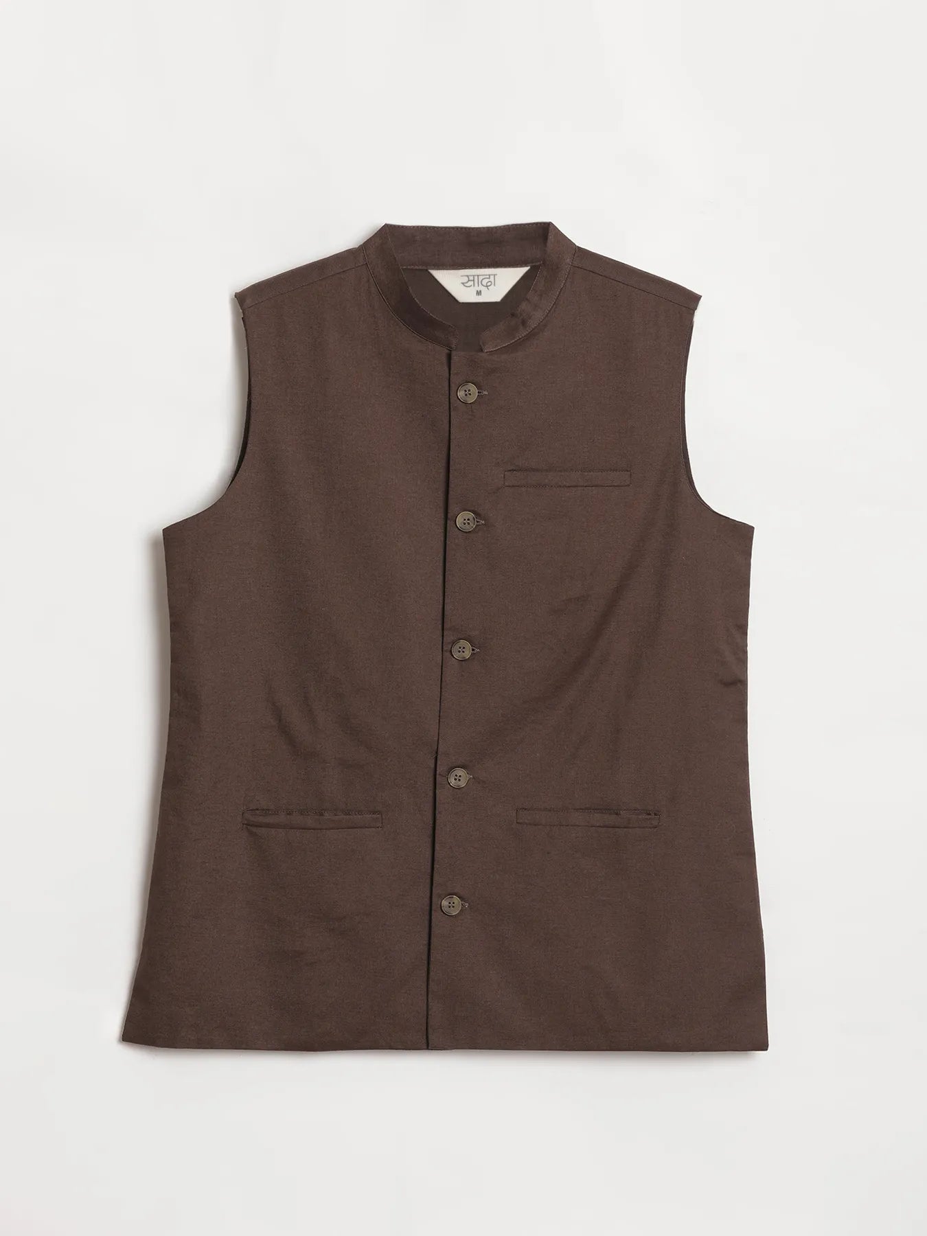 Men Dark Brown Airy Linen Nehru Jacket