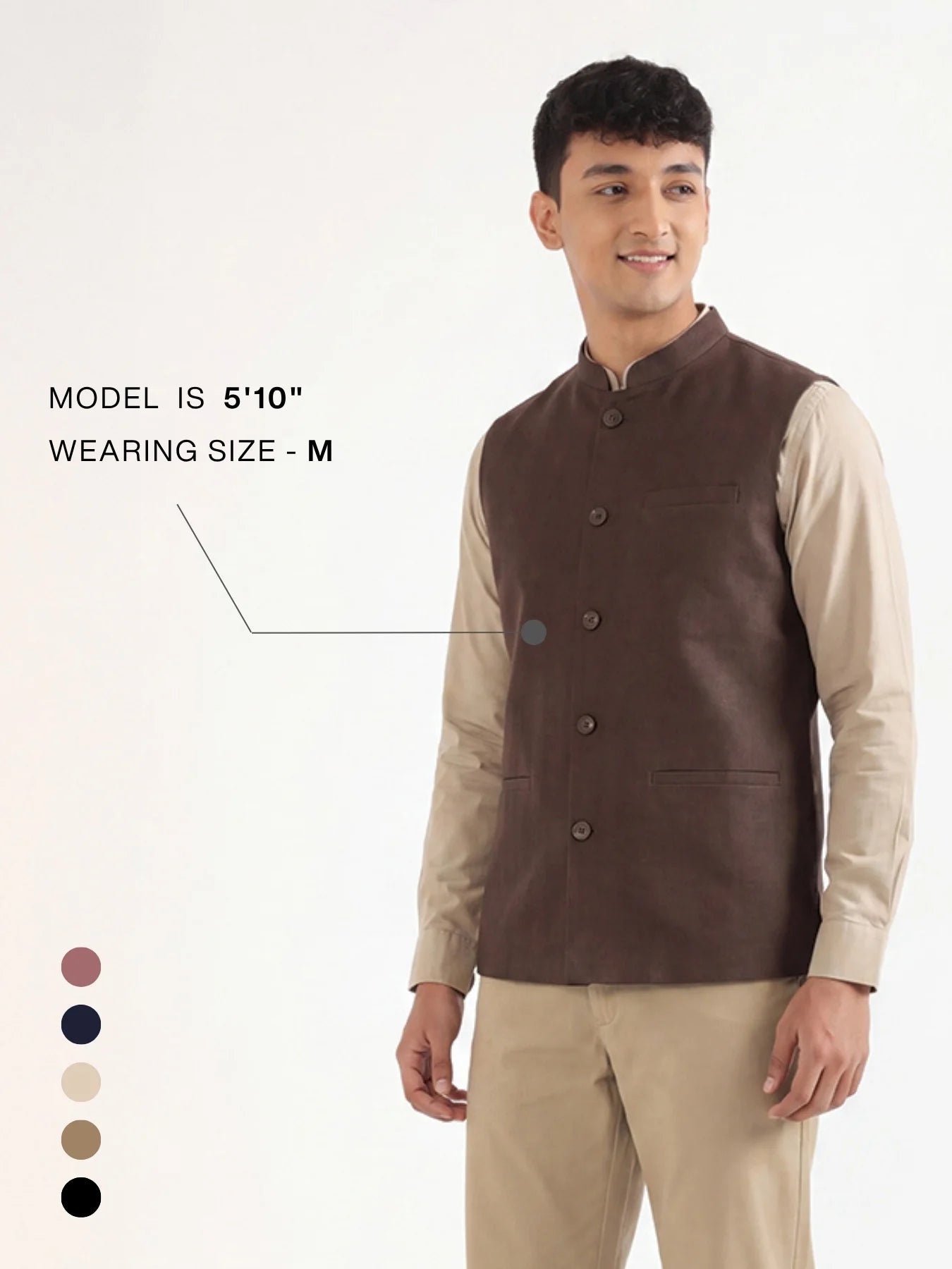 Men Dark Brown Airy Linen Nehru Jacket