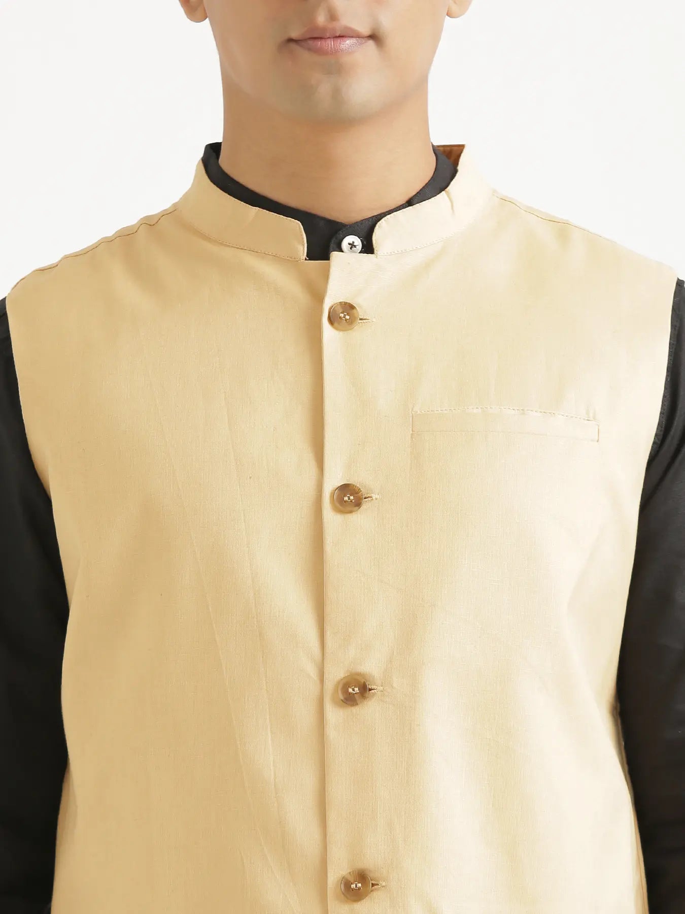 Men Fawn Airy Linen Nehru Jacket