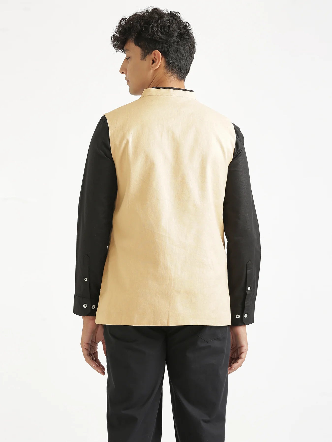 Men Fawn Airy Linen Nehru Jacket