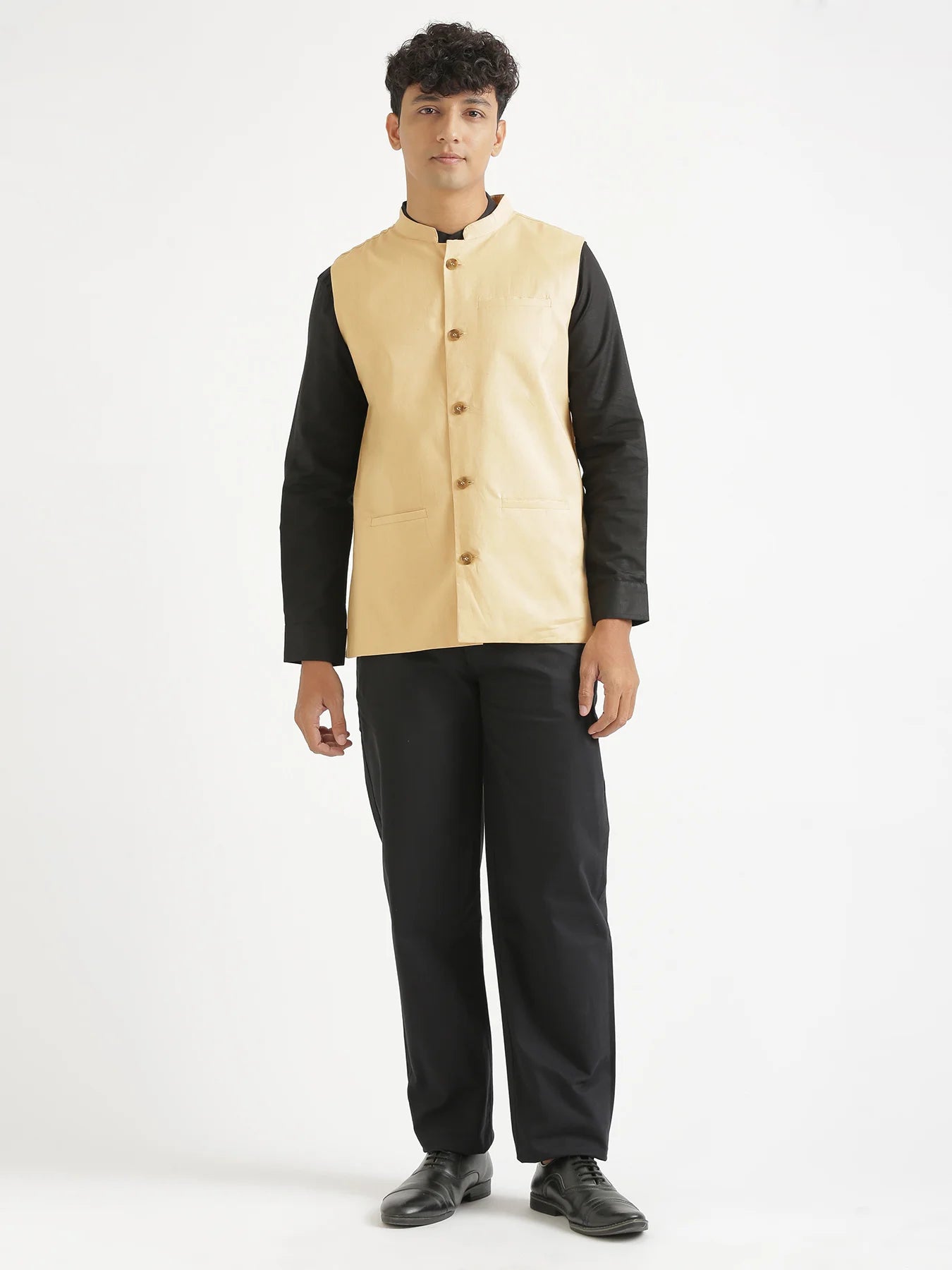 Men Fawn Airy Linen Nehru Jacket