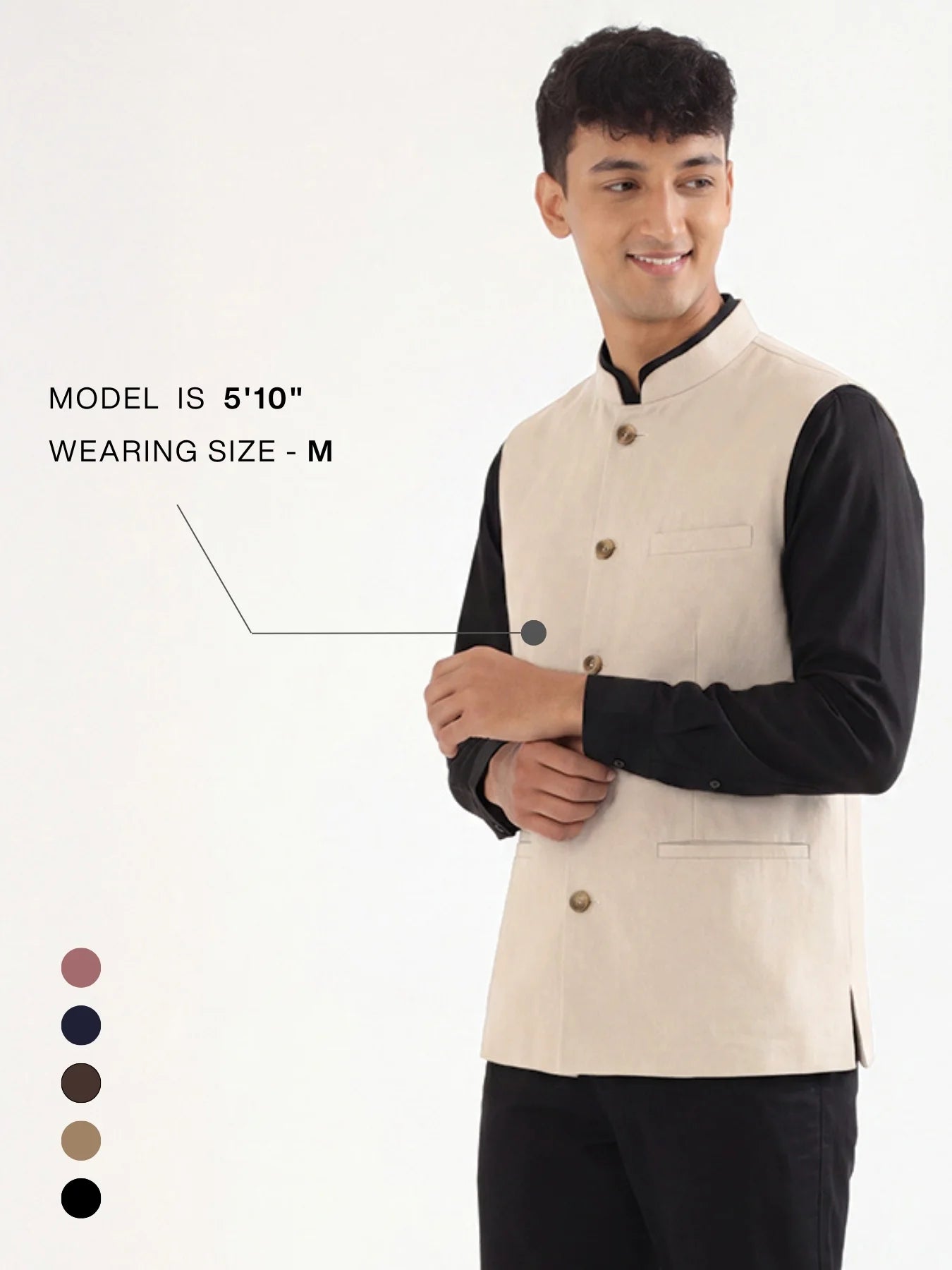 Men Fawn Airy Linen Nehru Jacket