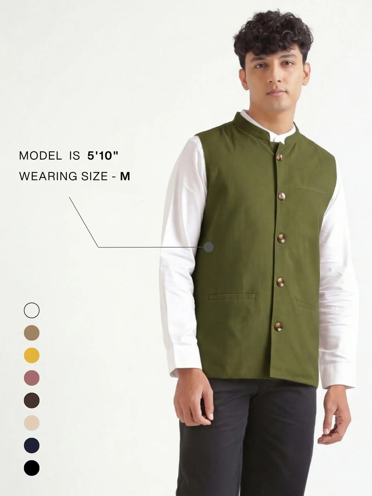 Men Olive Green Airy Linen Nehru Jacket