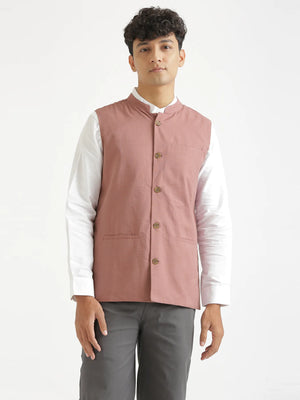 Men Rose Taupe Airy Linen Nehru Jacket
