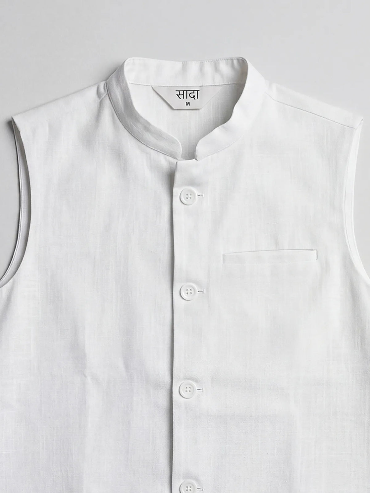 Men White Airy Linen Nehru Jacket