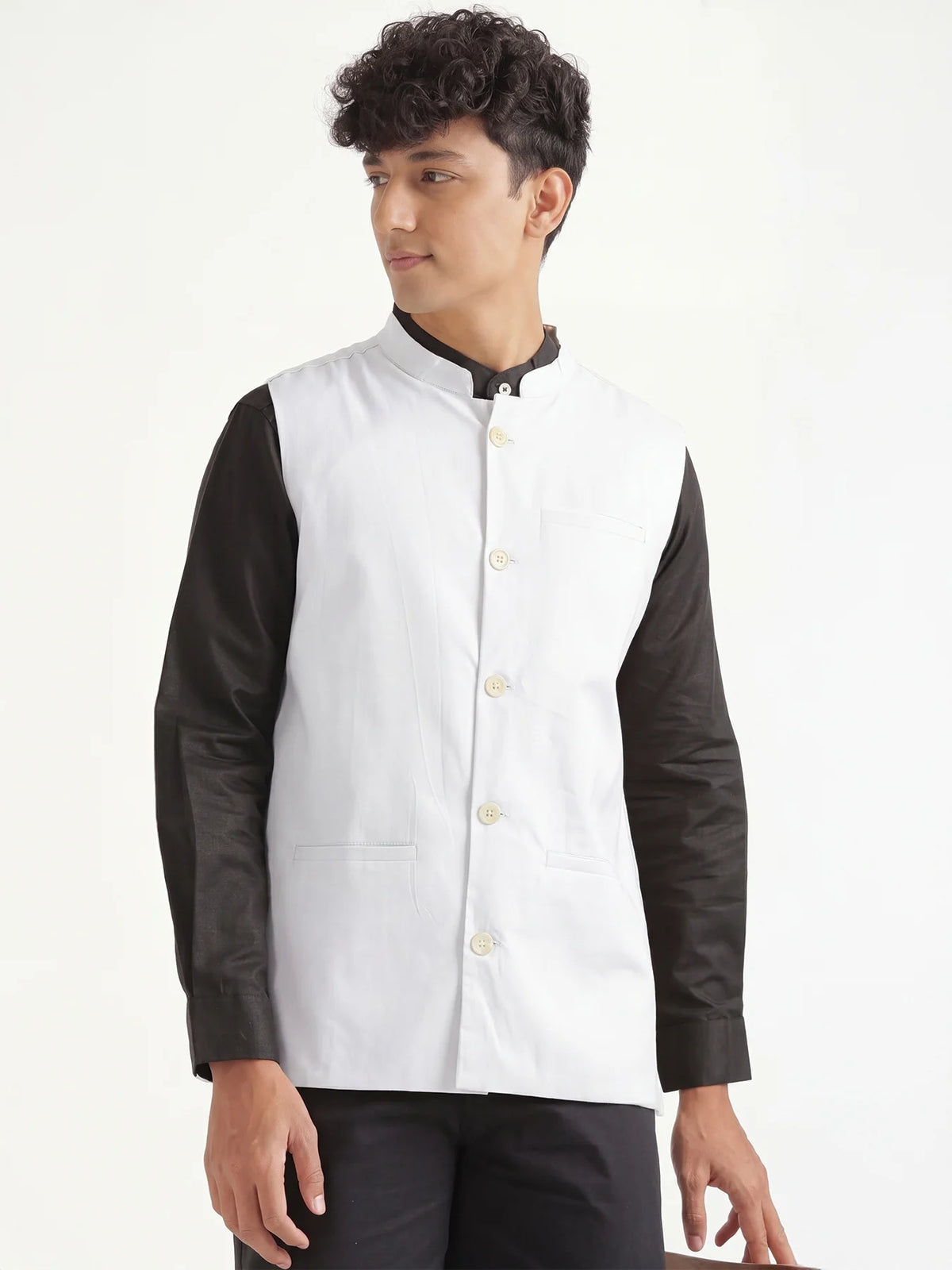 Men White Airy Linen Nehru Jacket