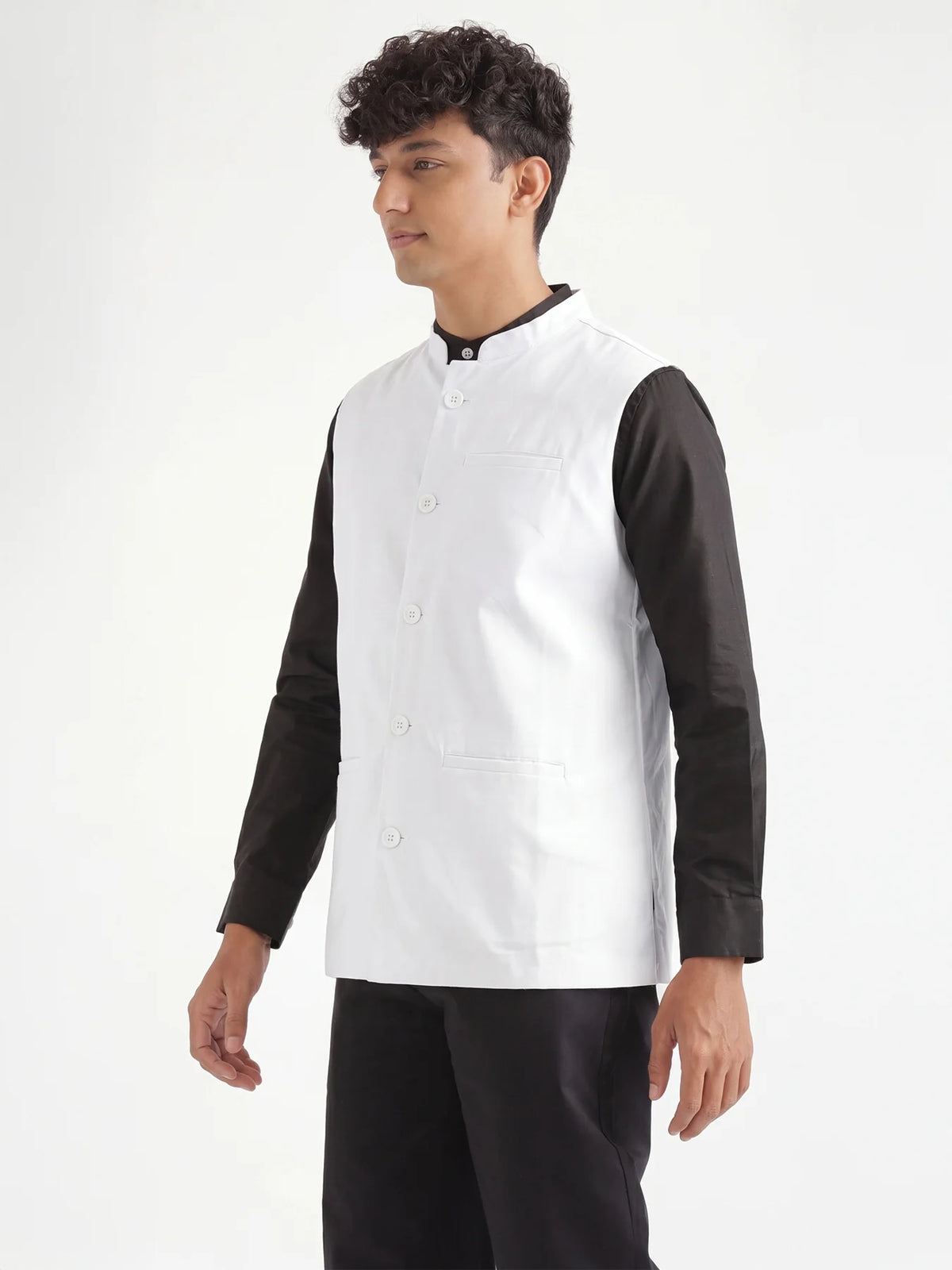 Men White Airy Linen Nehru Jacket
