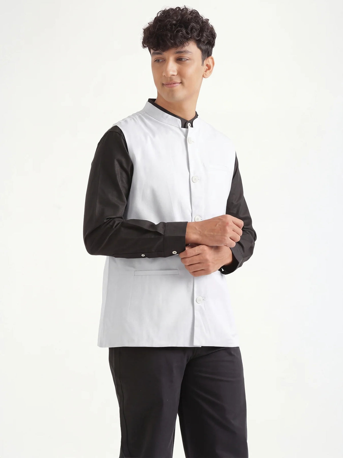 Men White Airy Linen Nehru Jacket