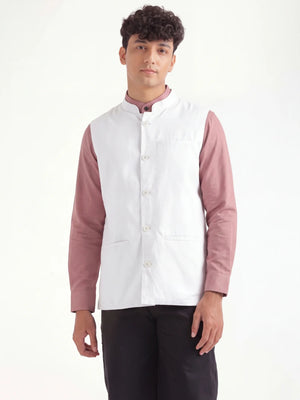 Men White Airy Linen Nehru Jacket