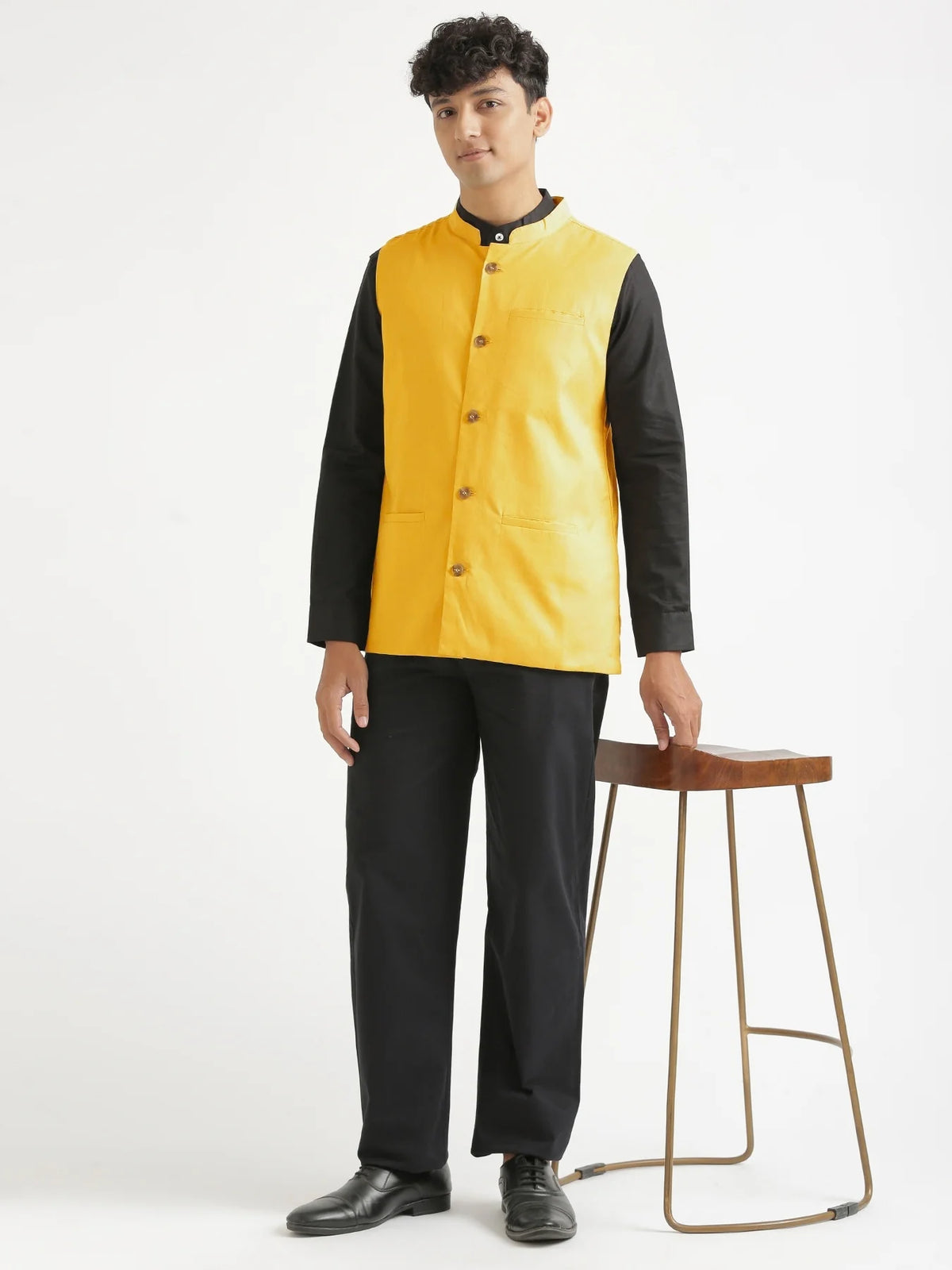 Men Yellow Airy Linen Nehru Jacket