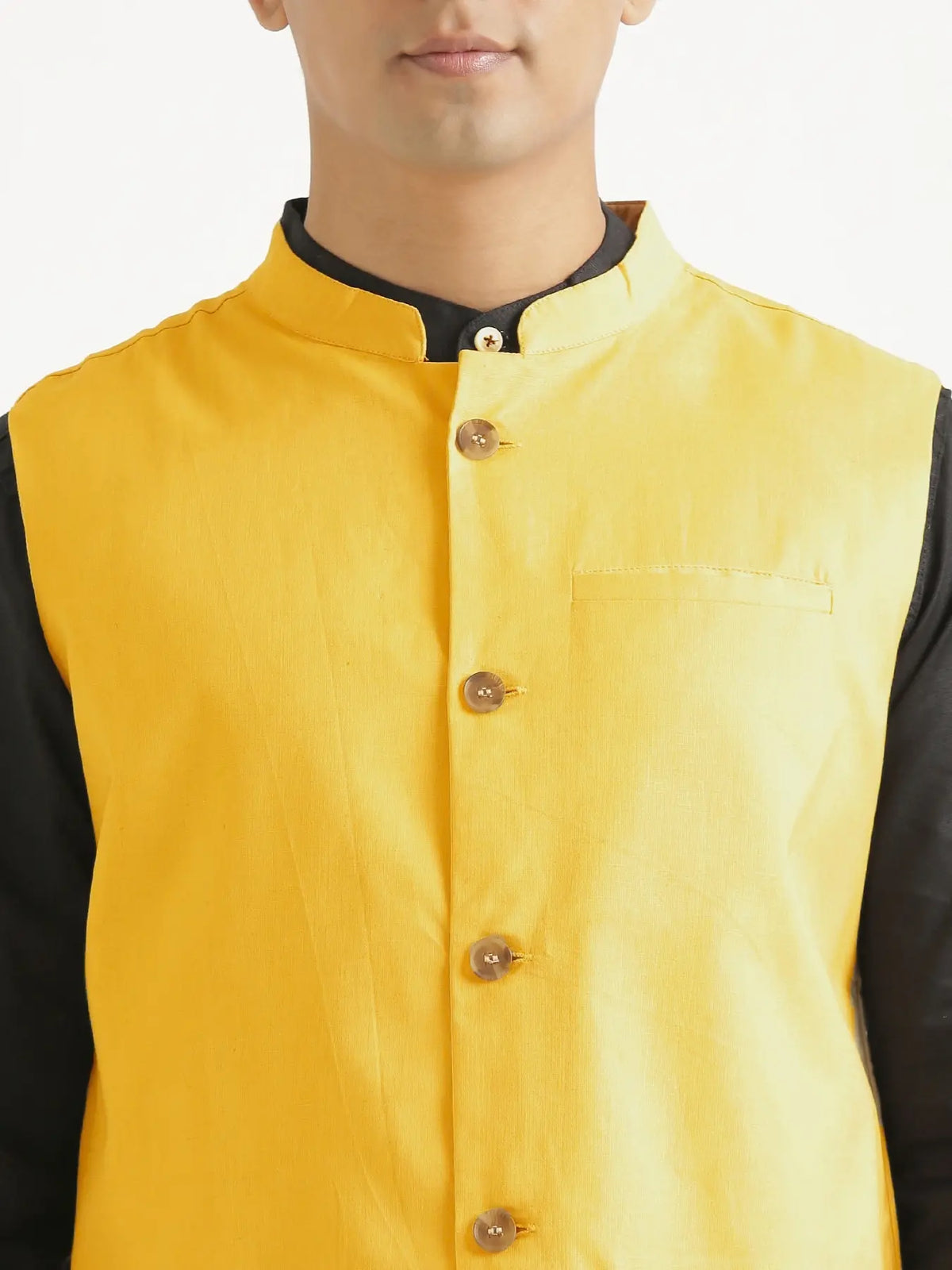 Men Yellow Airy Linen Nehru Jacket