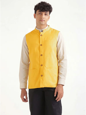 Men Yellow Airy Linen Nehru Jacket