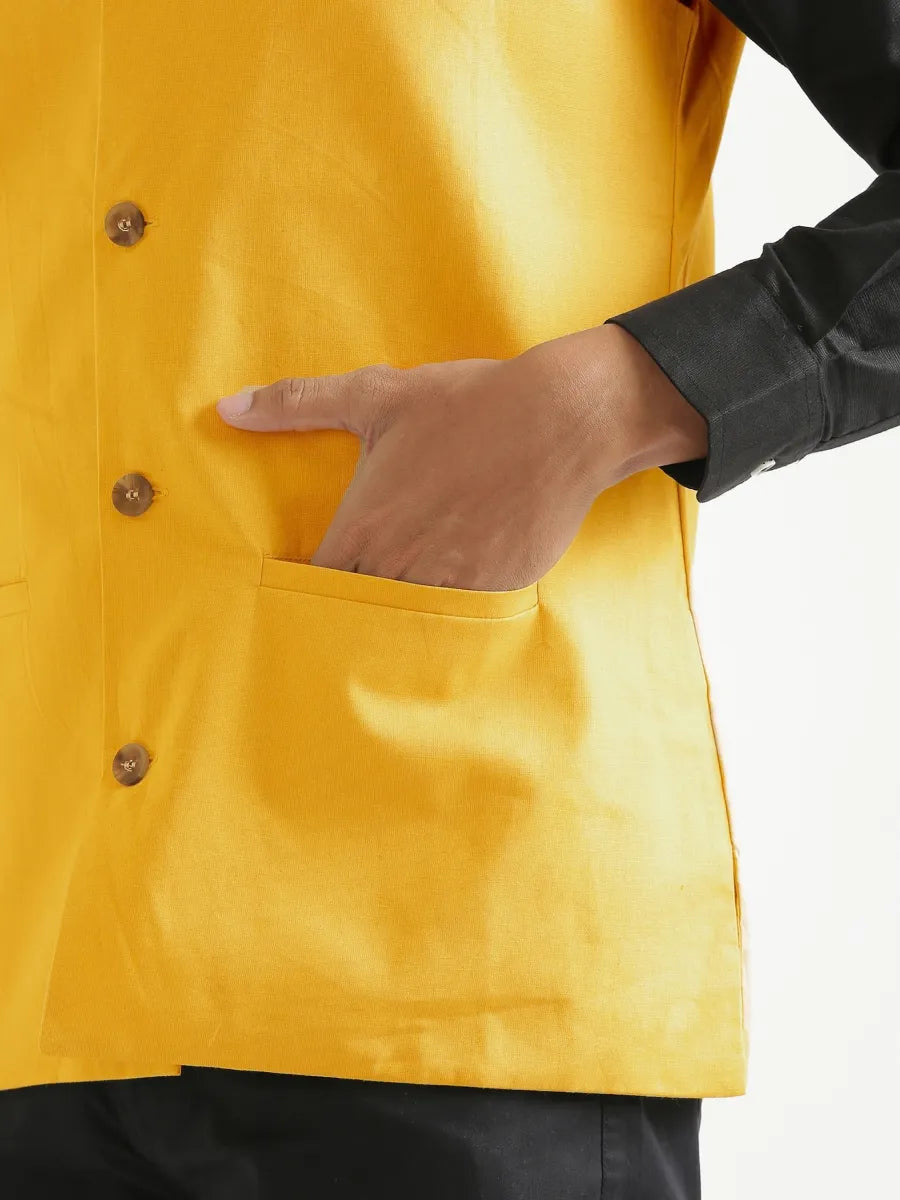 Men Yellow Airy Linen Nehru Jacket