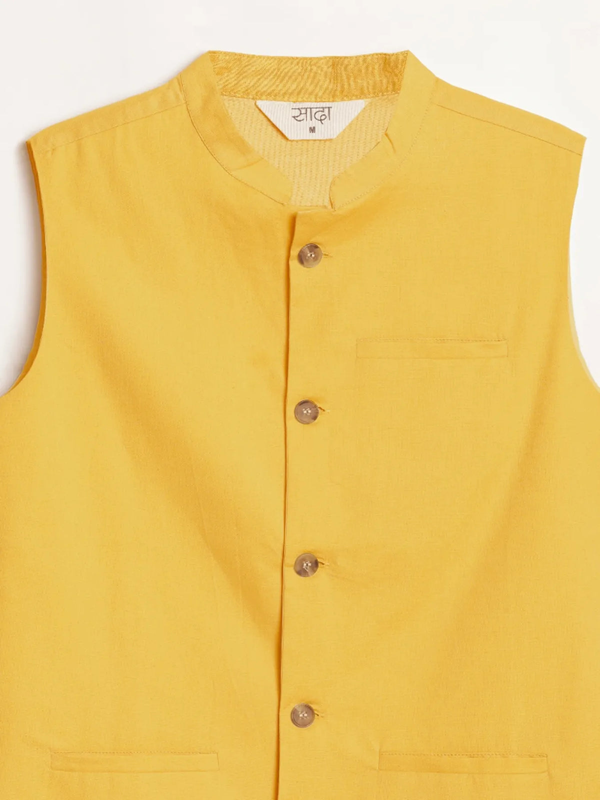 Men Yellow Airy Linen Nehru Jacket