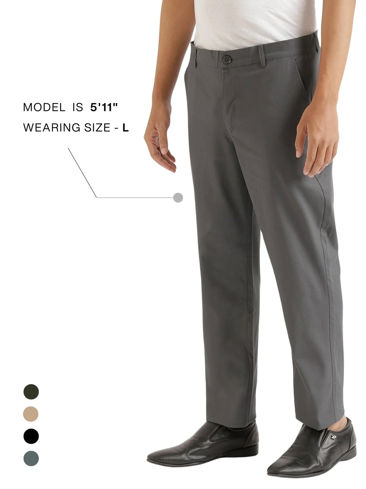 Men Dark Grey Classic Cotton Chinos