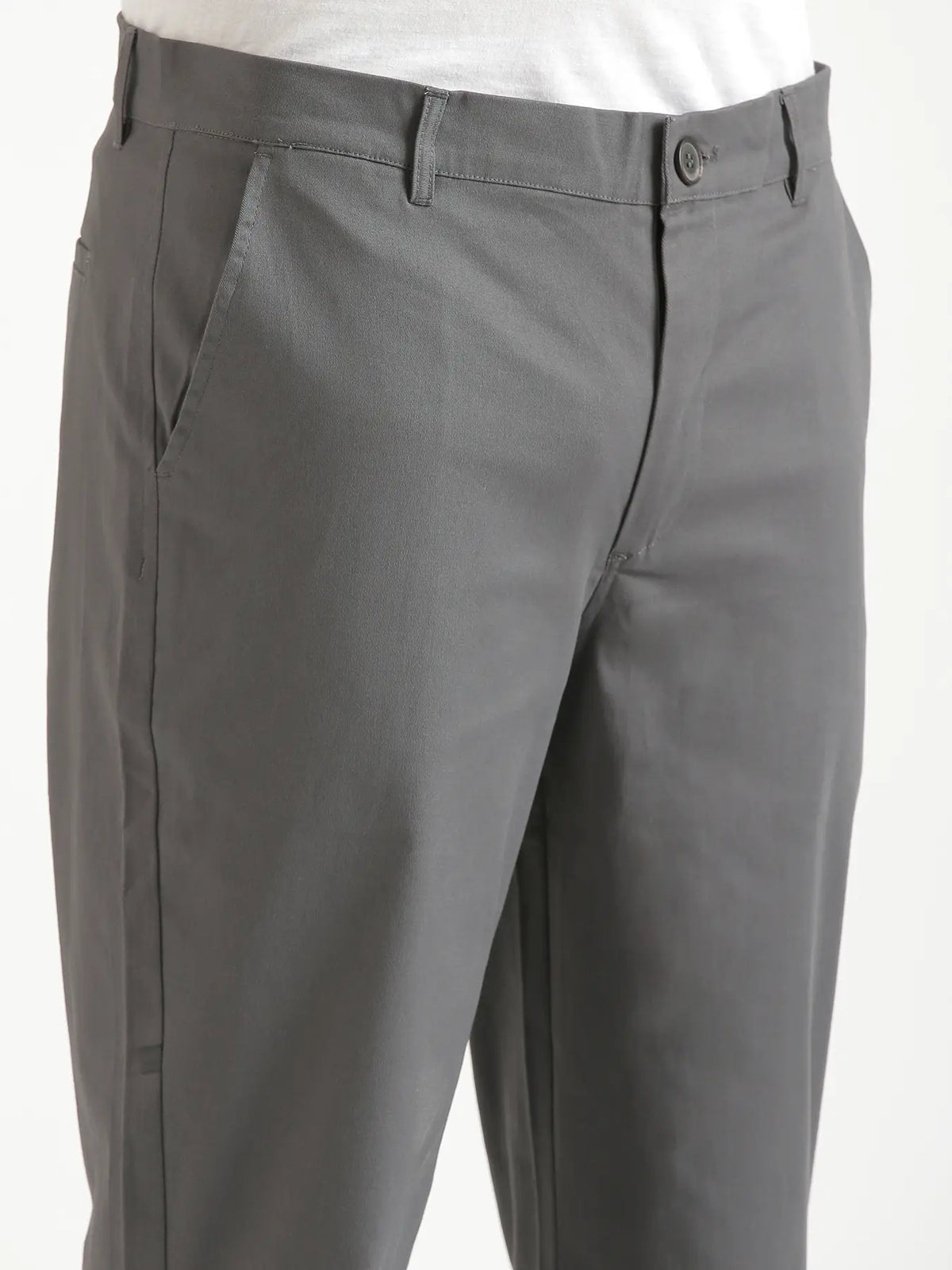 Men Dark Grey Classic Cotton Chinos
