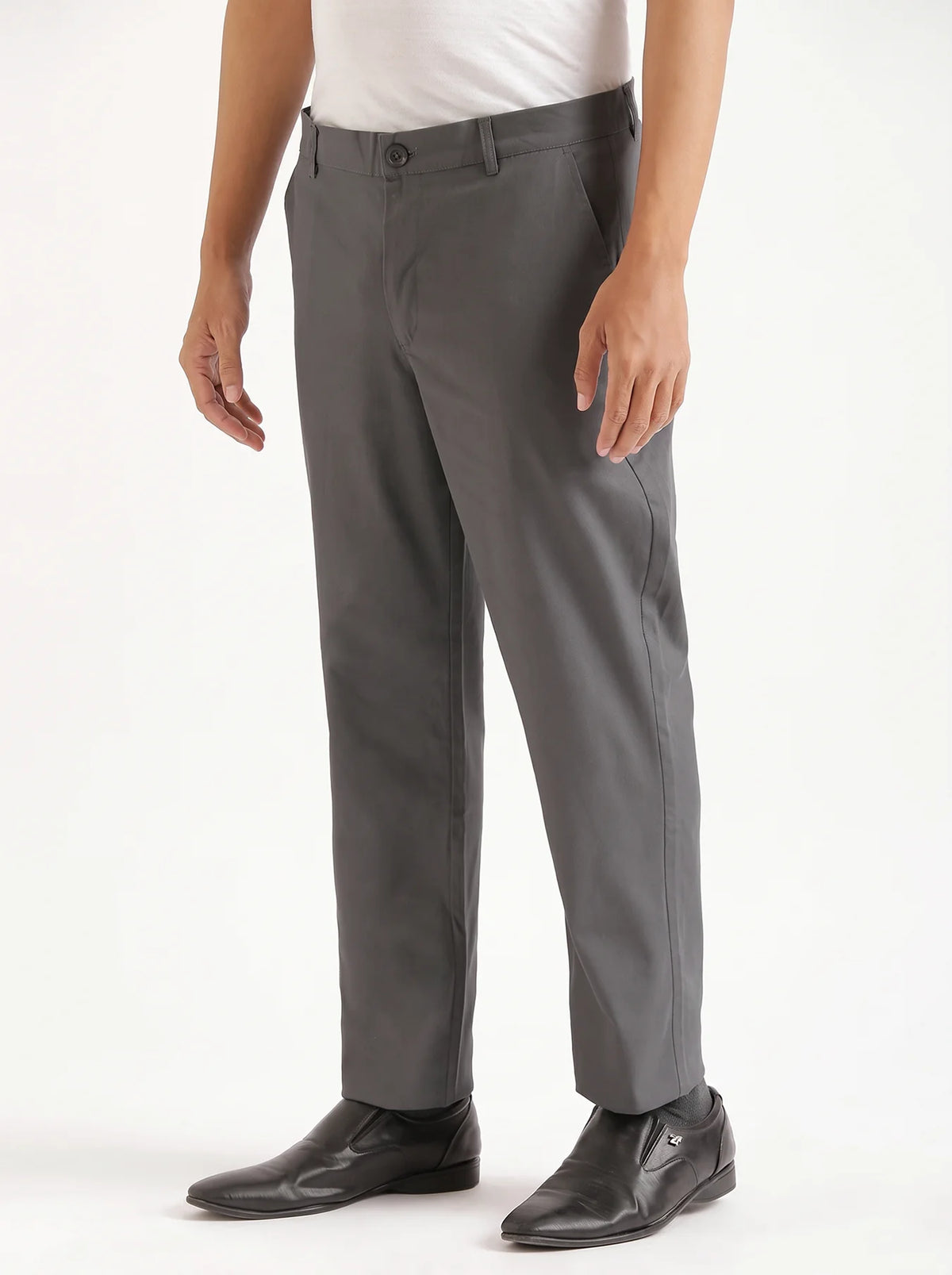 Men Dark Grey Classic Cotton Chinos
