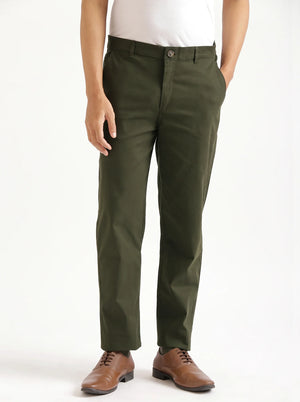 Men Olive Green Classic Cotton Chinos