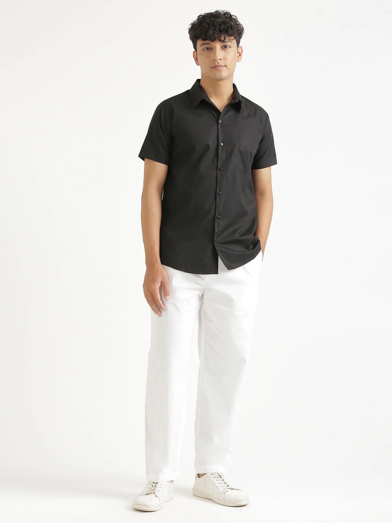 Men Black Better Cotton Half Sleeve Shirt