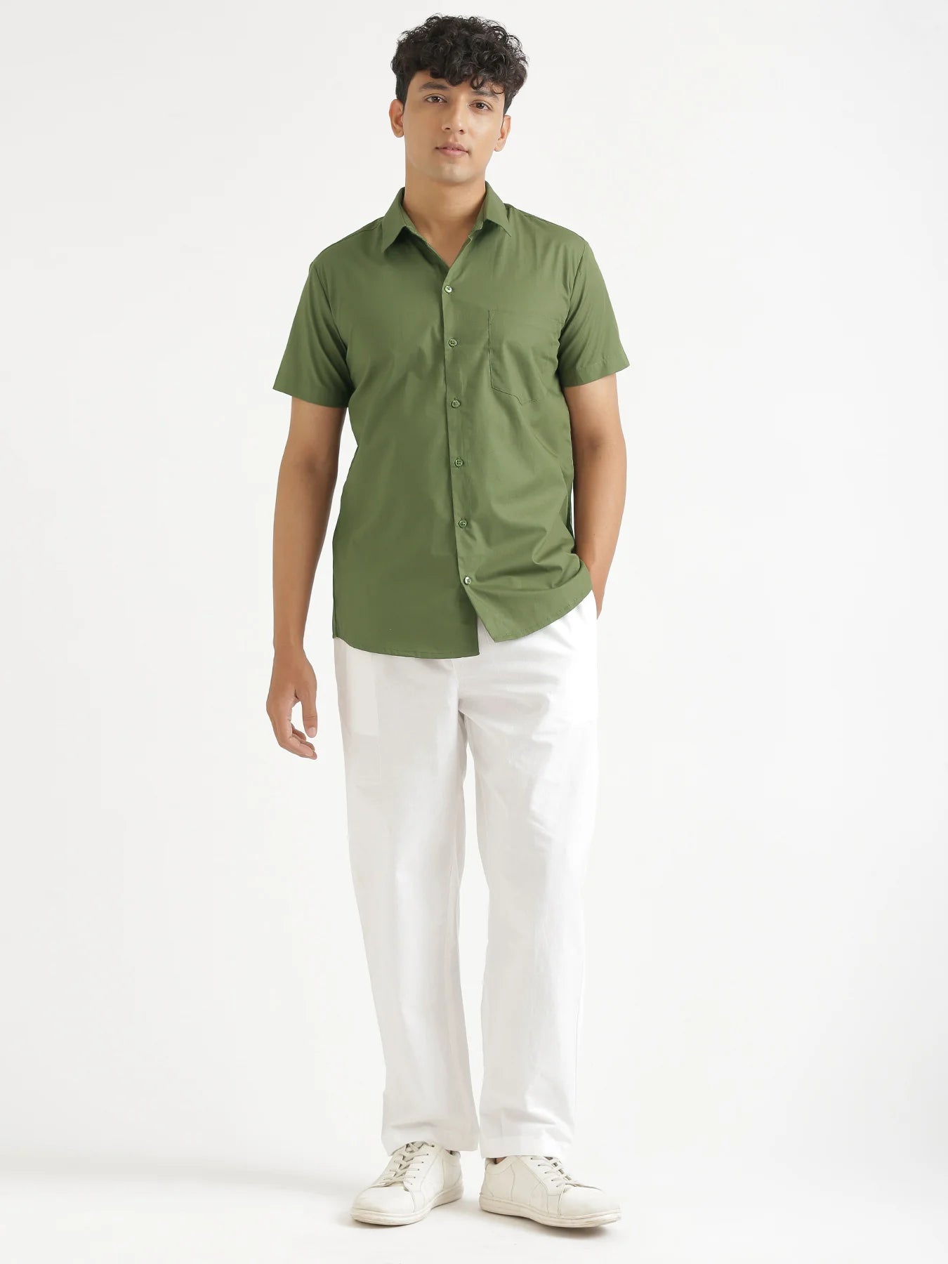 Men Forest Green Better Cotton Half Sleeve Shirt