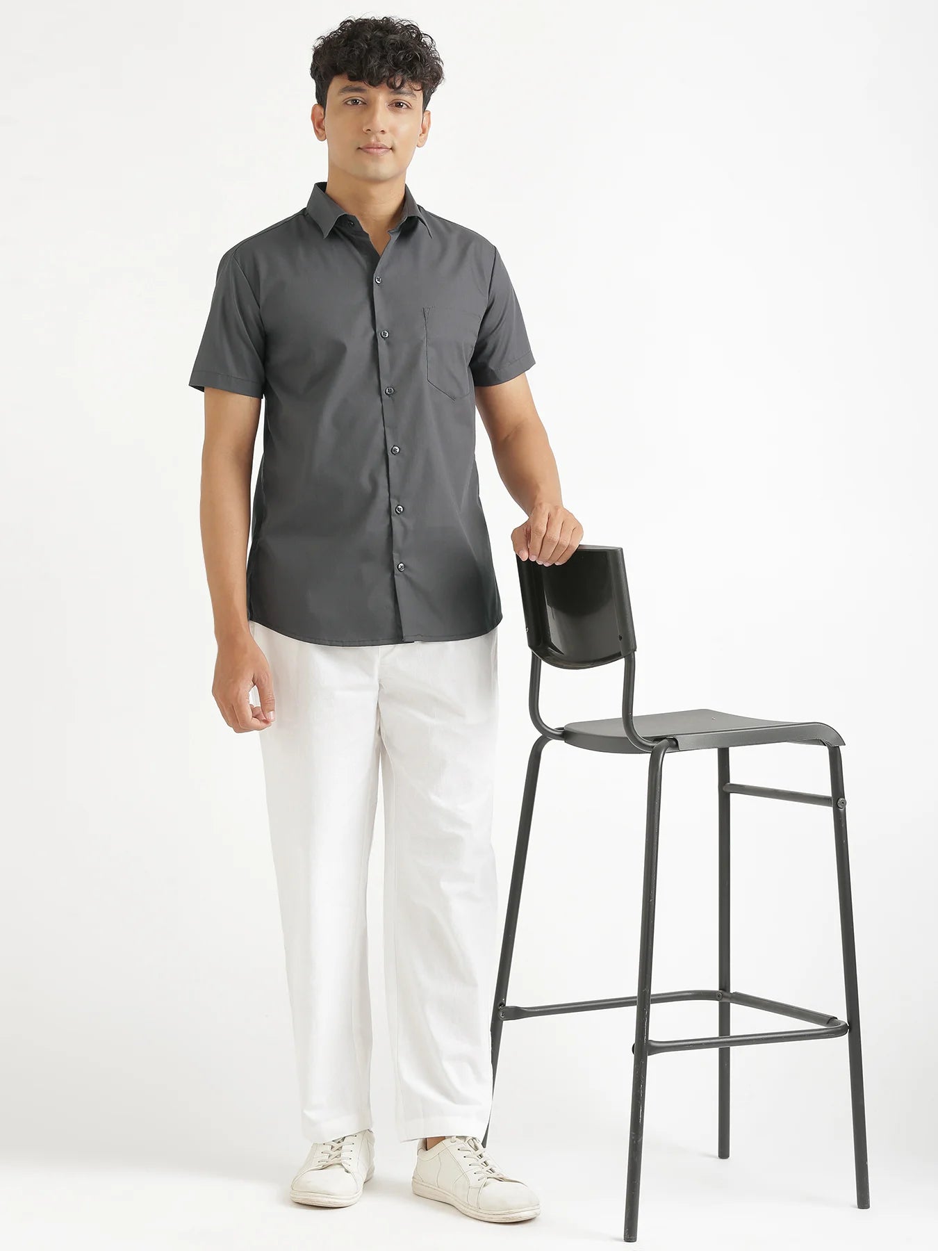 Men Dark Grey Better Cotton Half Sleeve Shirt