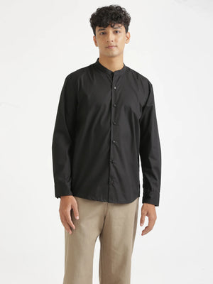 Men Black Better Cotton Mandarin Collar Shirt