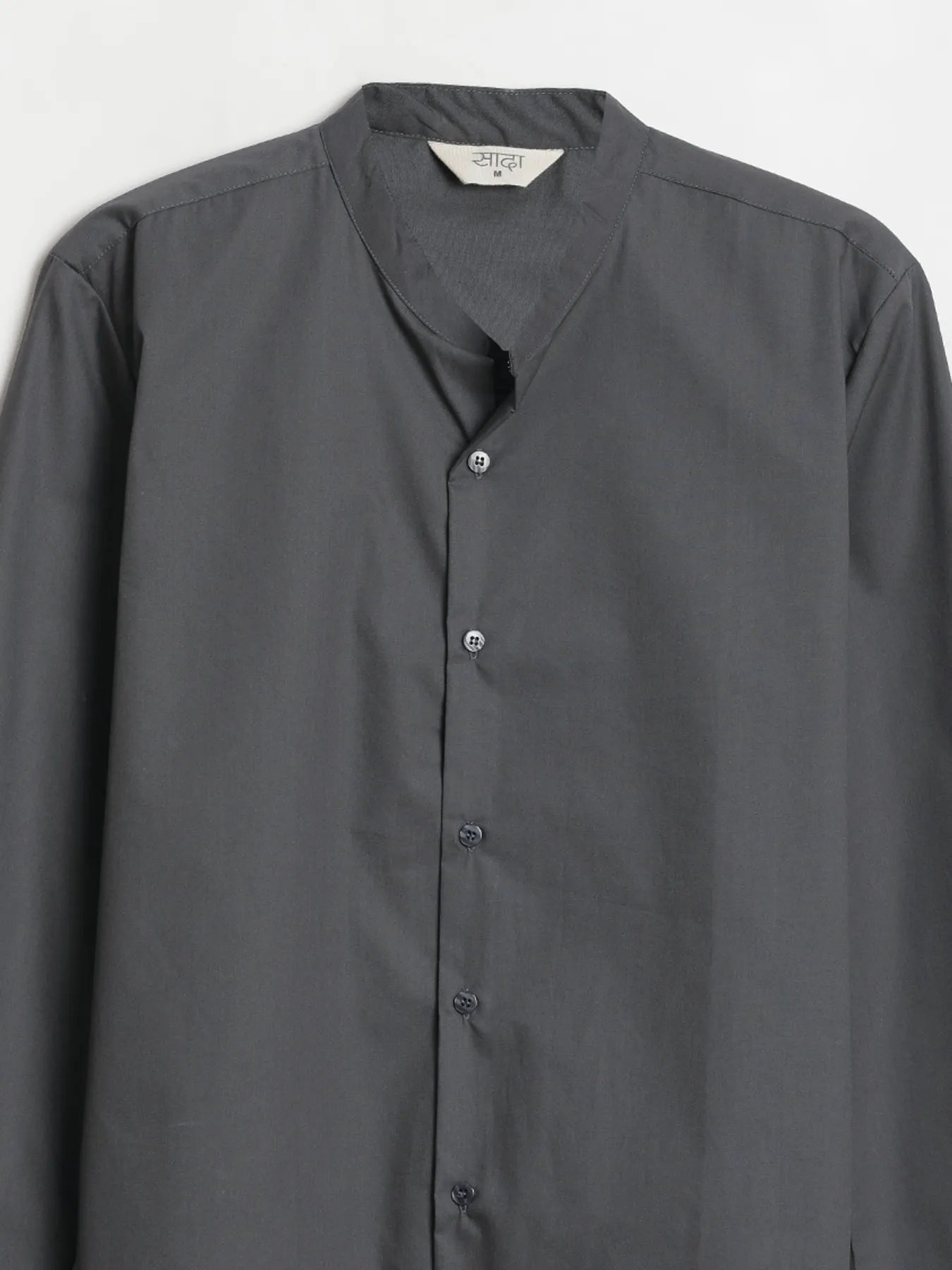 Men Dark Grey Better Cotton Mandarin Collar Shirt