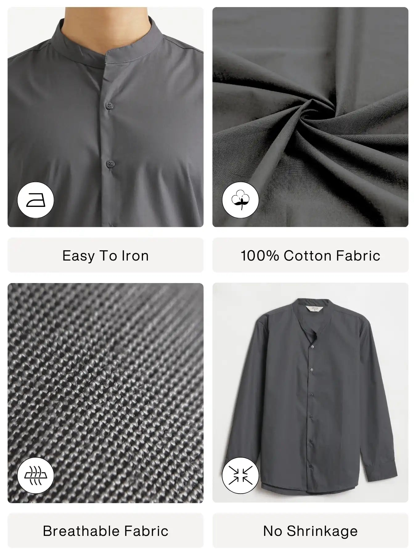 Men Dark Grey Better Cotton Mandarin Collar Shirt