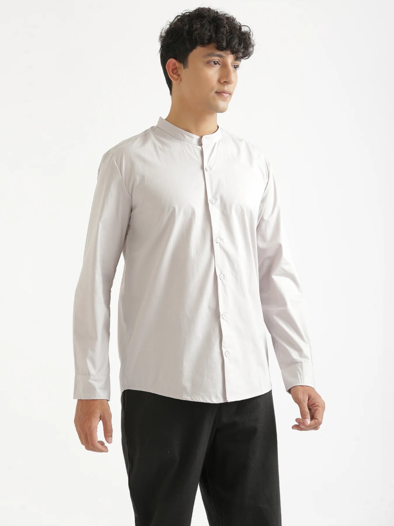 Men Grey Better Cotton Mandarin Collar Shirt