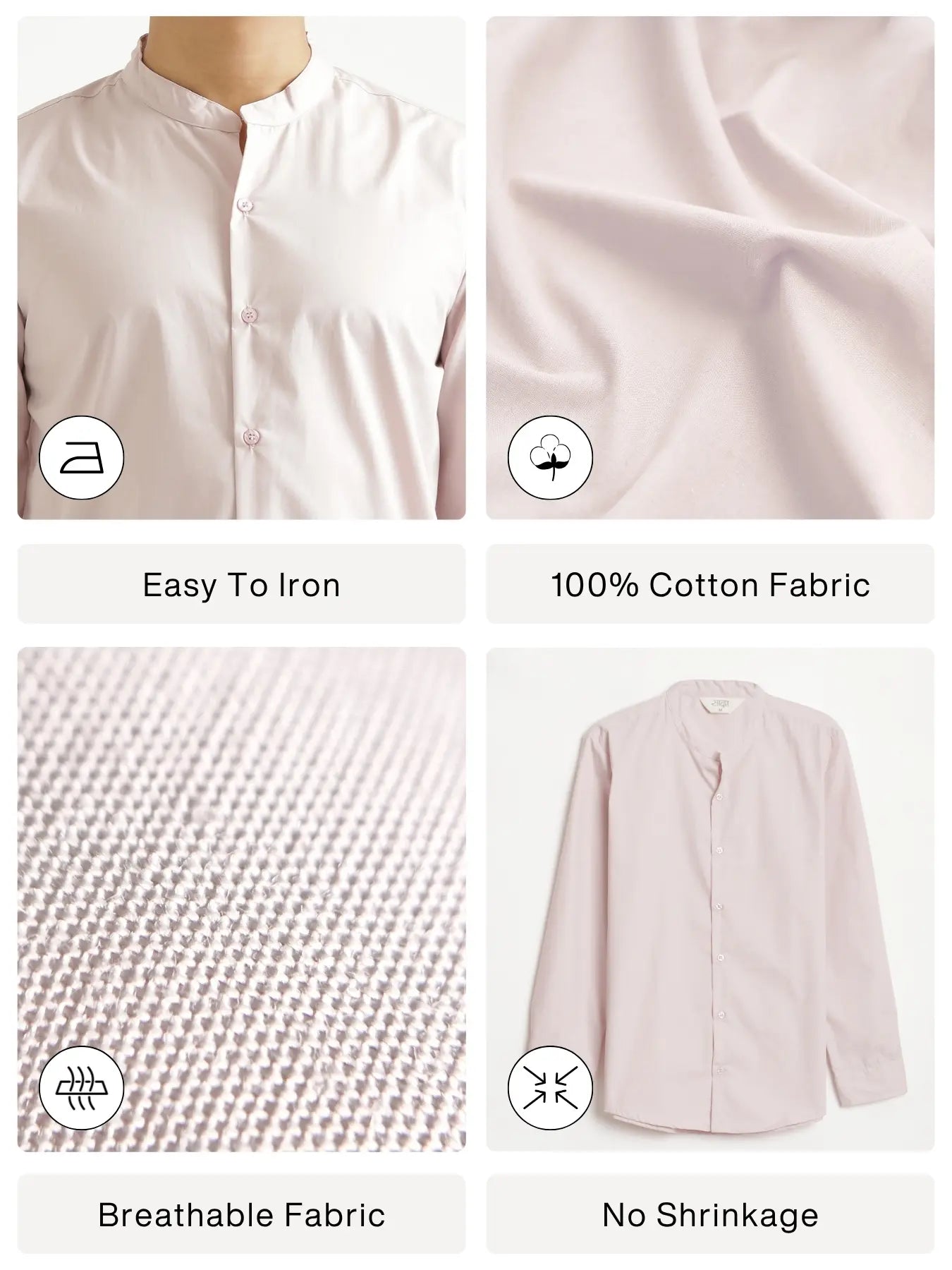 Men Mauve Pink Better Cotton Mandarin Collar Shirt