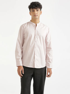 Men Mauve Pink Better Cotton Mandarin Collar Shirt