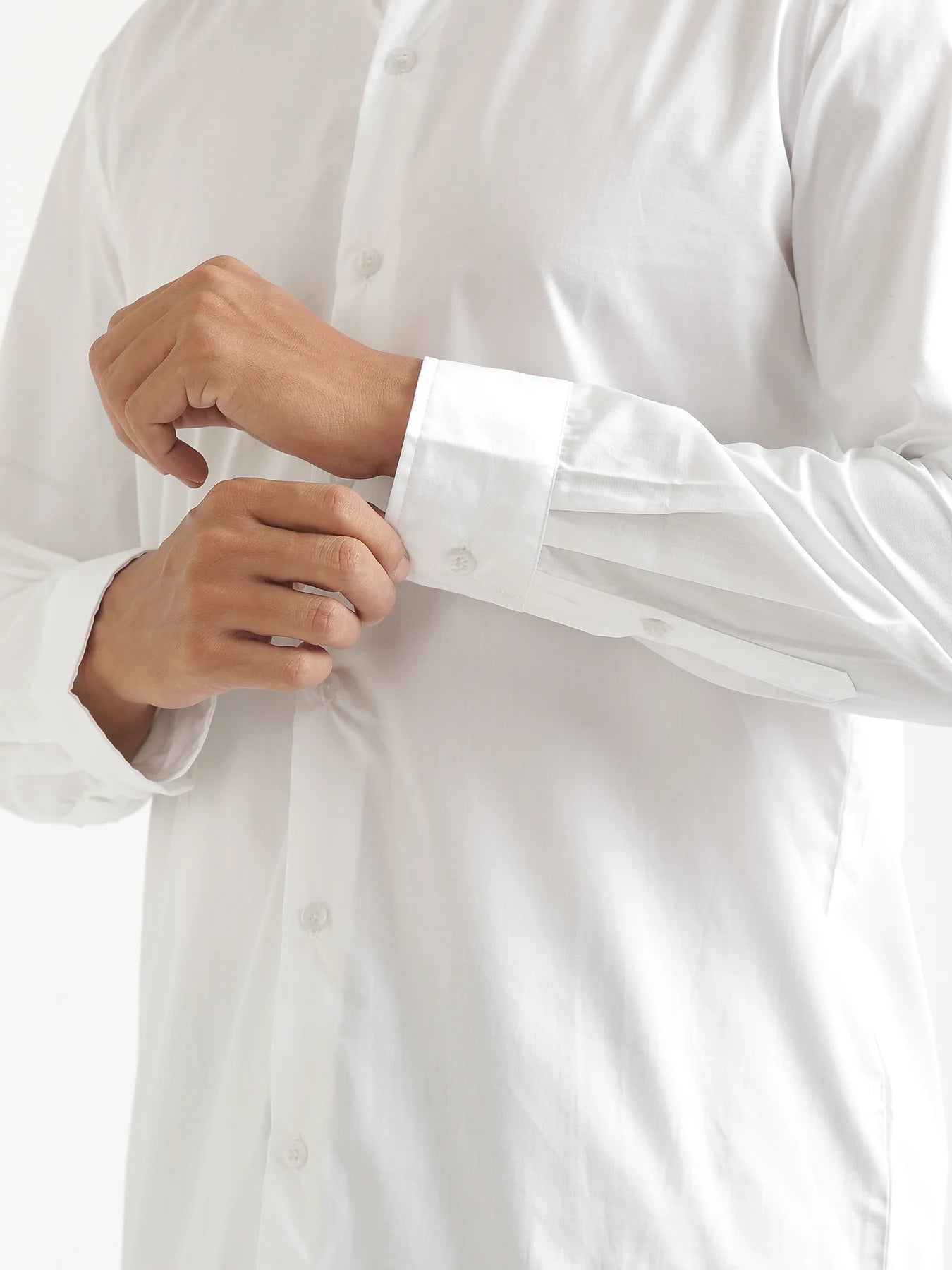 Men White Better Cotton Mandarin Collar Shirt