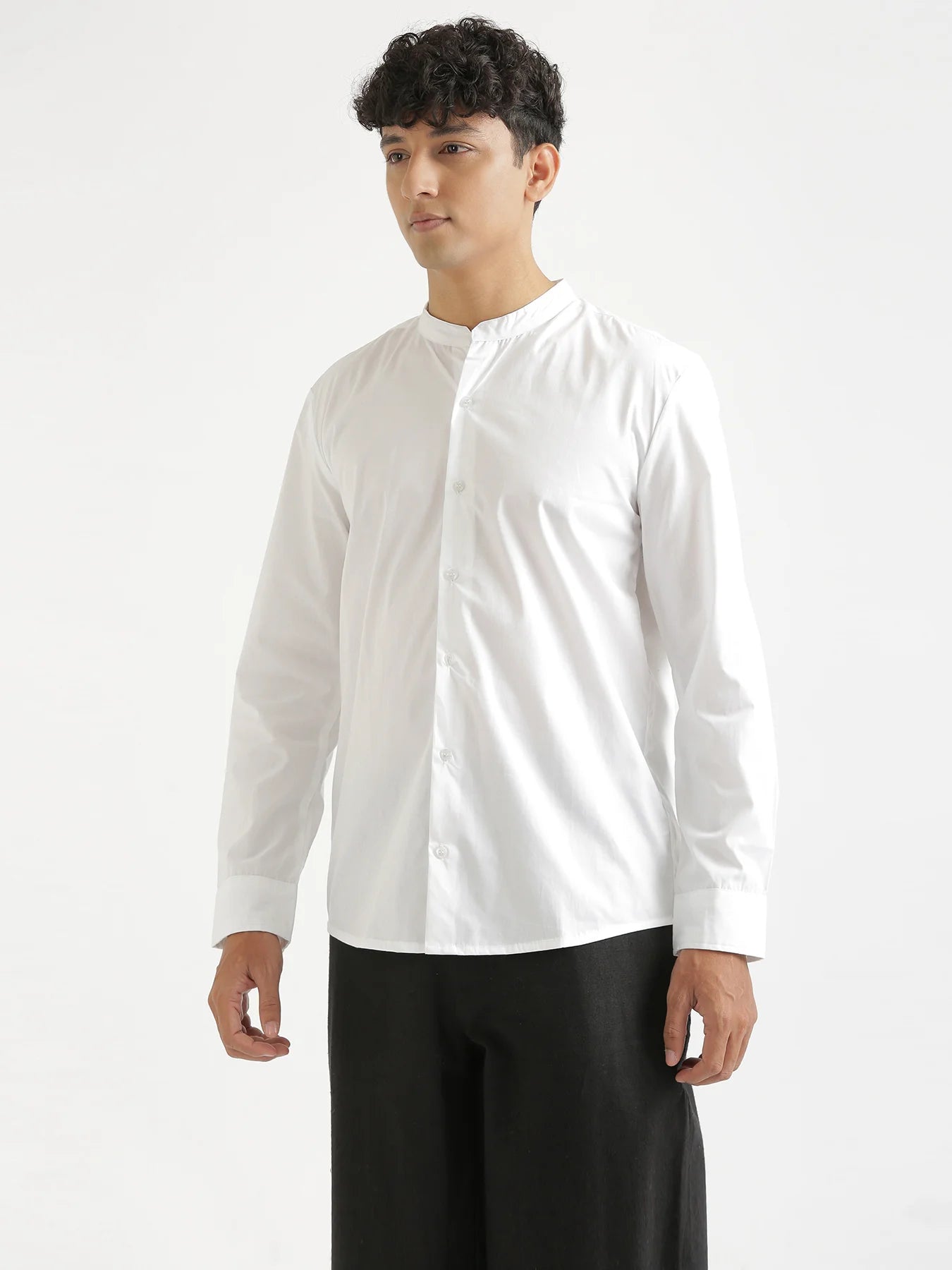 Men White Better Cotton Mandarin Collar Shirt