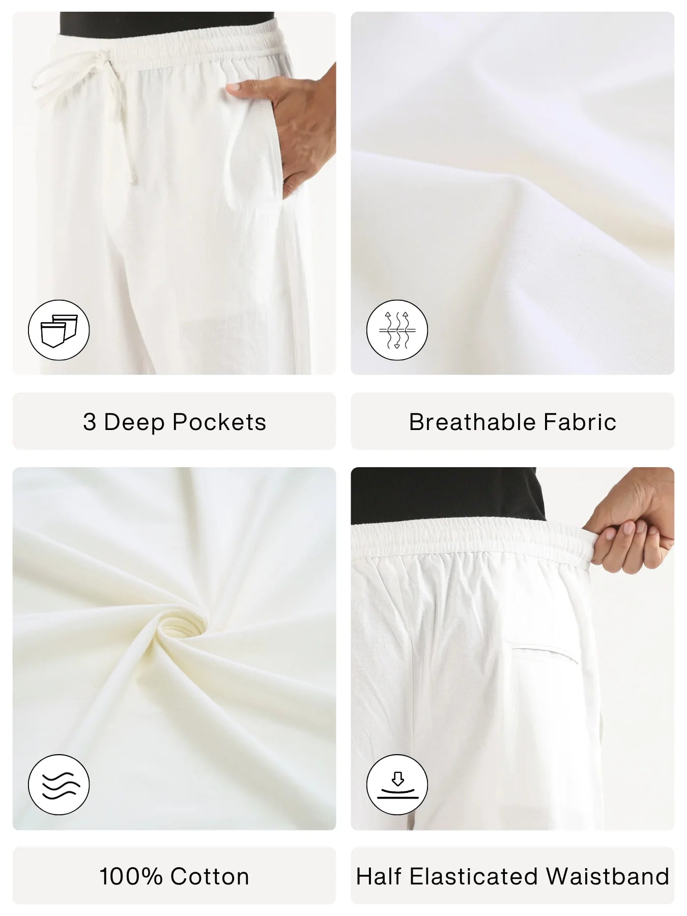 Men White Cotton Pant