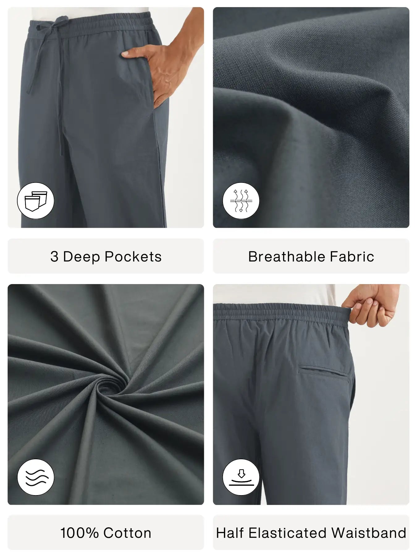 Men Cement Grey Cotton Pant
