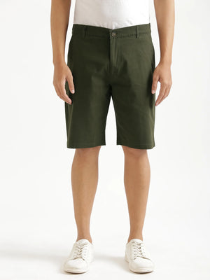Men Olive Green Tailored Cotton Shorts