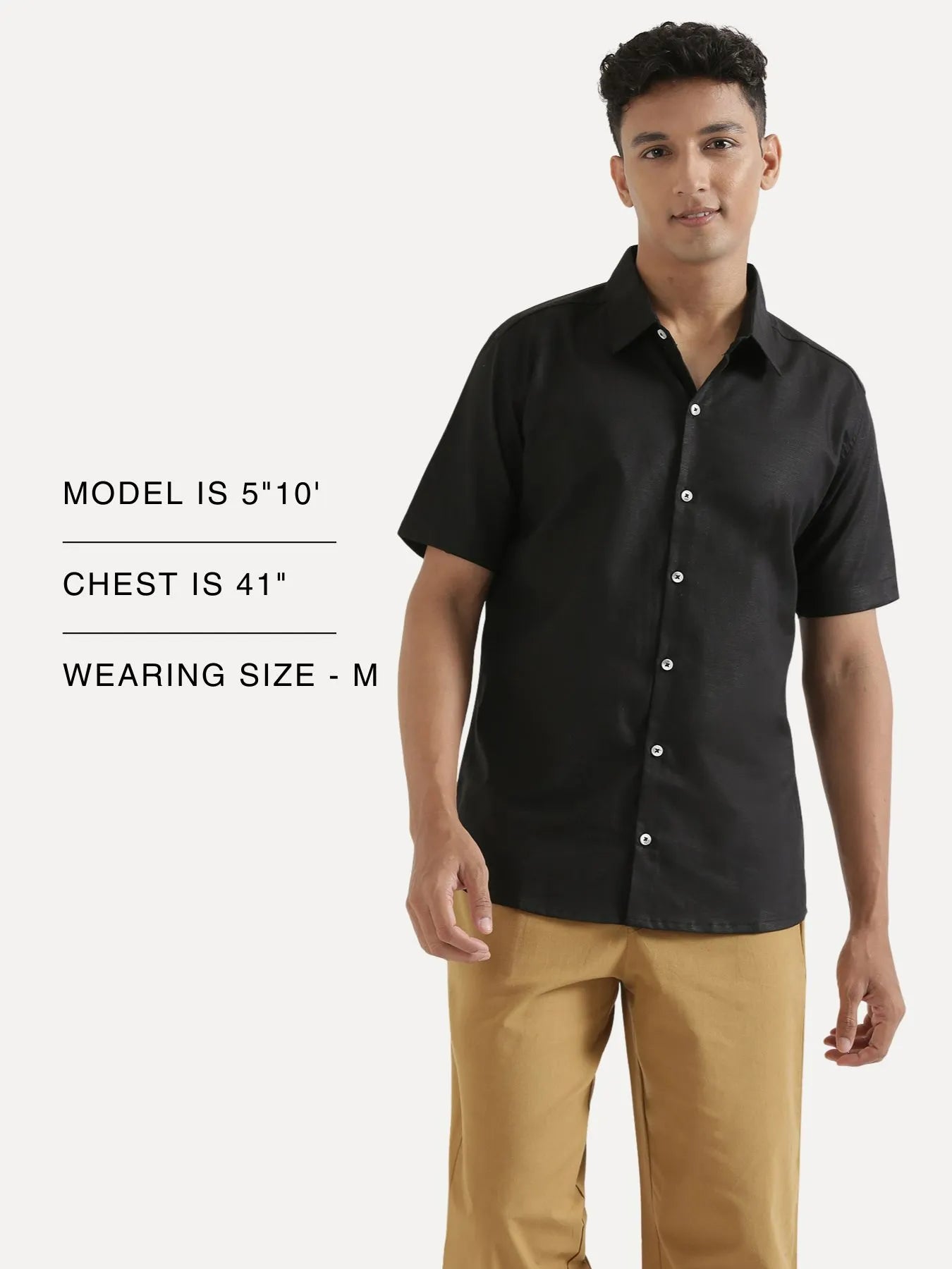 Men Black Linen Blend Short Sleeve Shirt