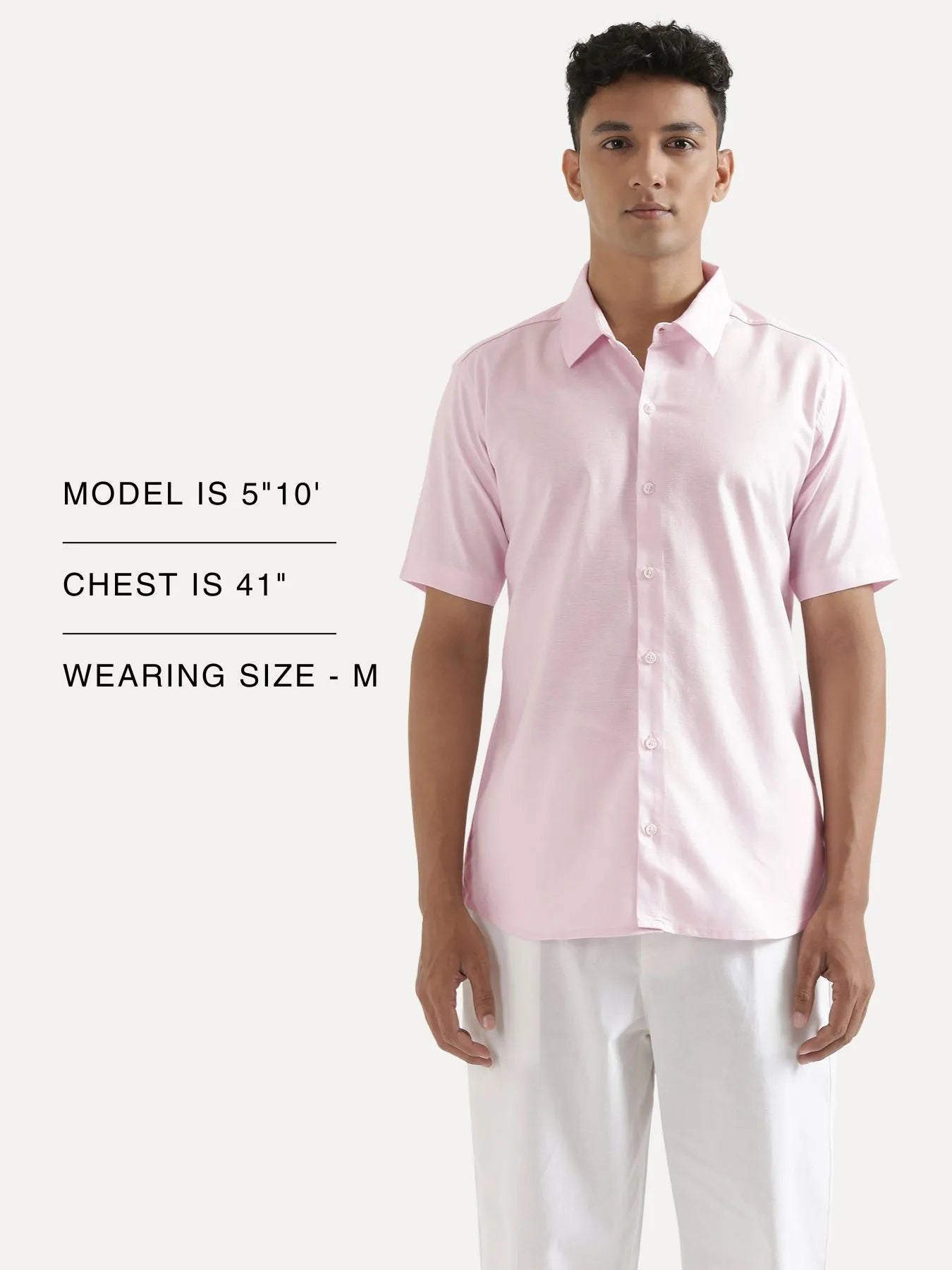 Men Blush Pink Linen Blend Short Sleeve Shirt