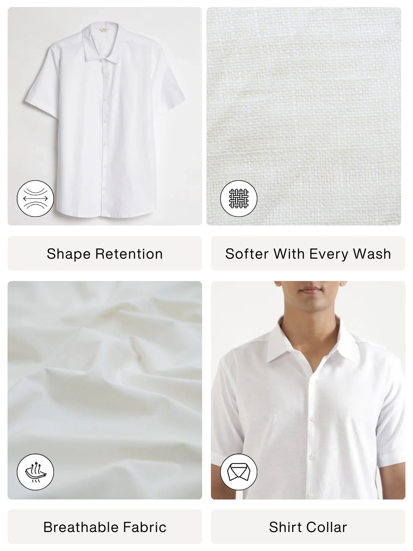 Men White Linen Blend Short Sleeve Shirt