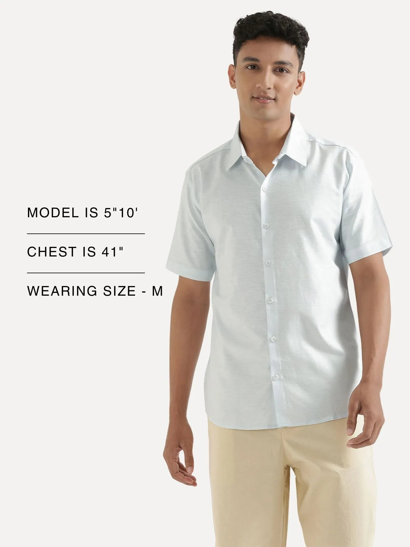 Men Powder Blue Linen Blend Short Sleeve Shirt