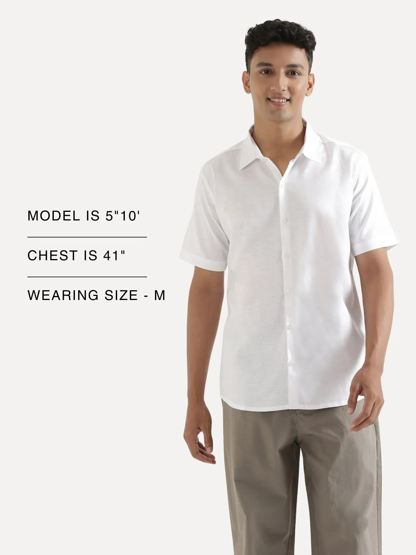 Men White Linen Blend Short Sleeve Shirt