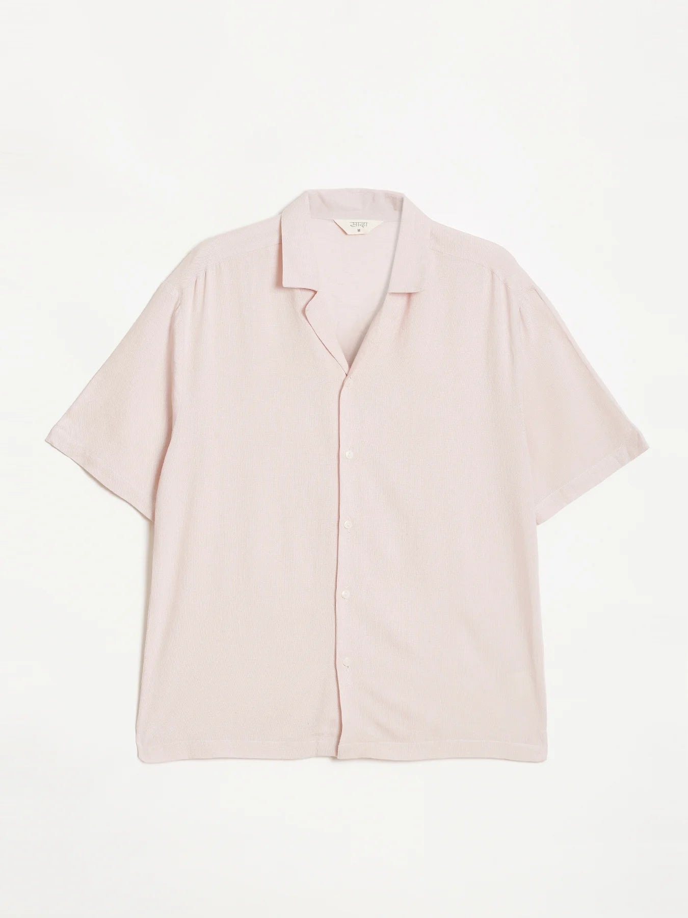 Men Flowy Linen Cuban Collar Blush Pink Shirt