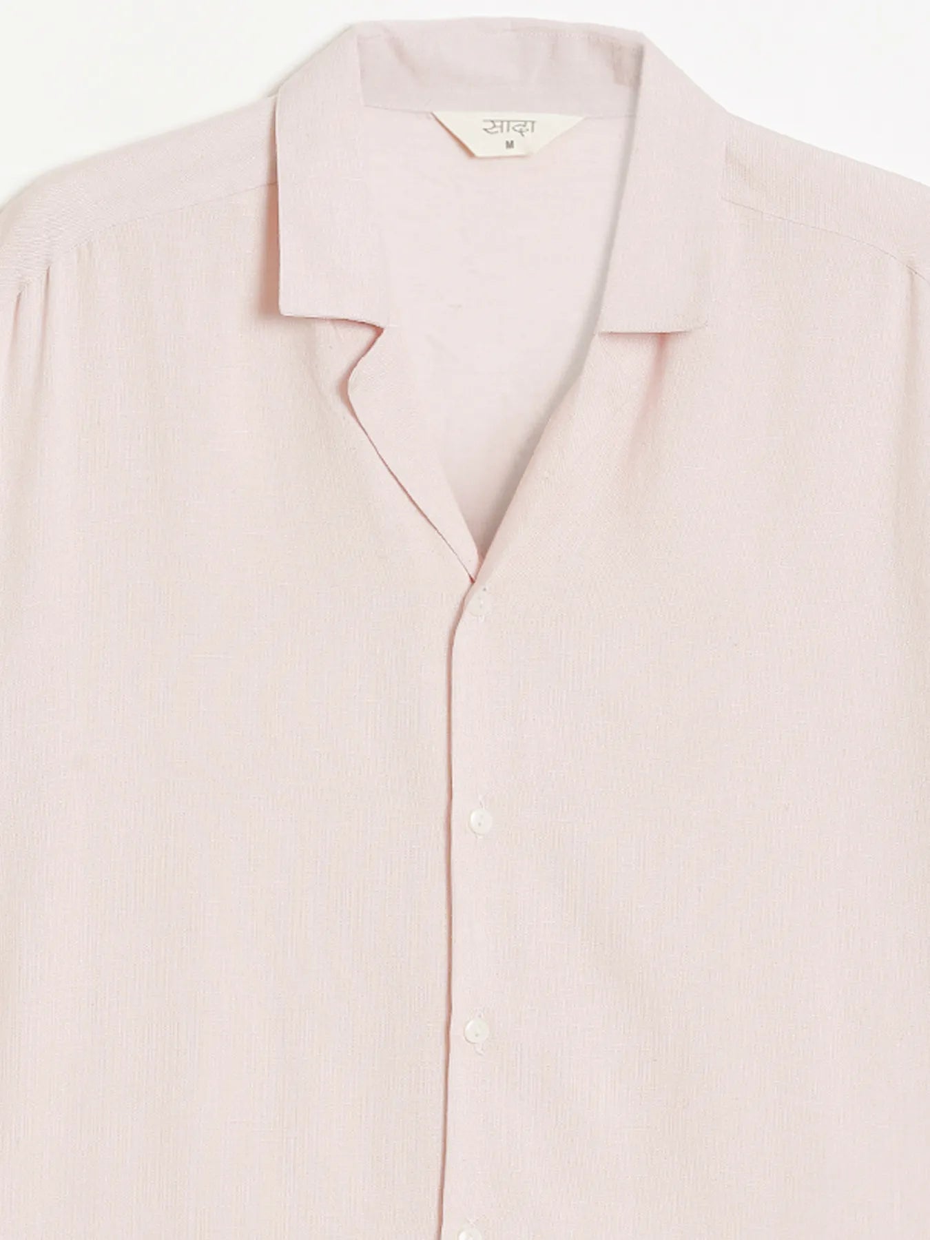 Men Flowy Linen Cuban Collar Blush Pink Shirt